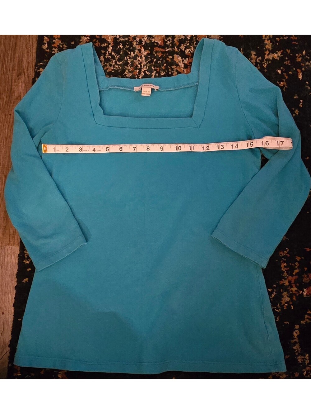 Boston Proper Teal Square Neck 3/4 Sleeve Top